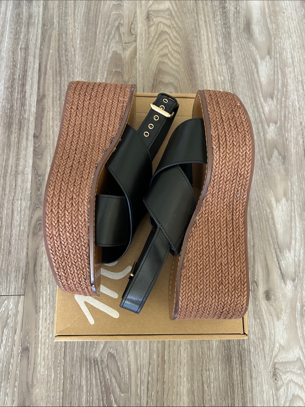 Madewell Black Leather Platform Espadrille Sandals